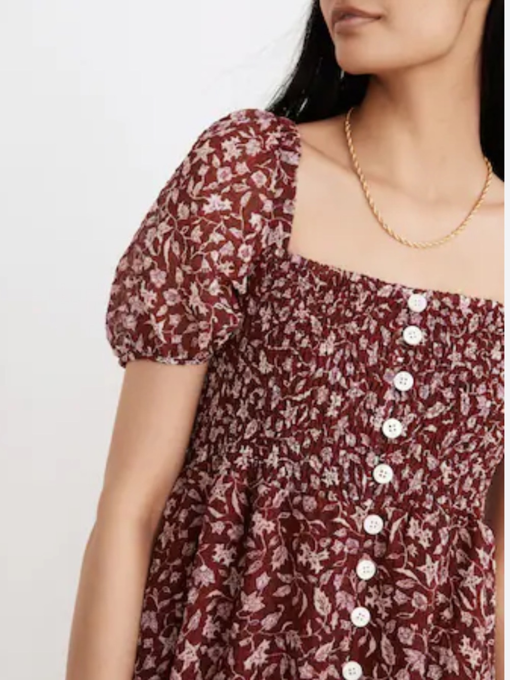 Madewell Lucie Smocked Button Front Midi Dress - Picture 3 of 11